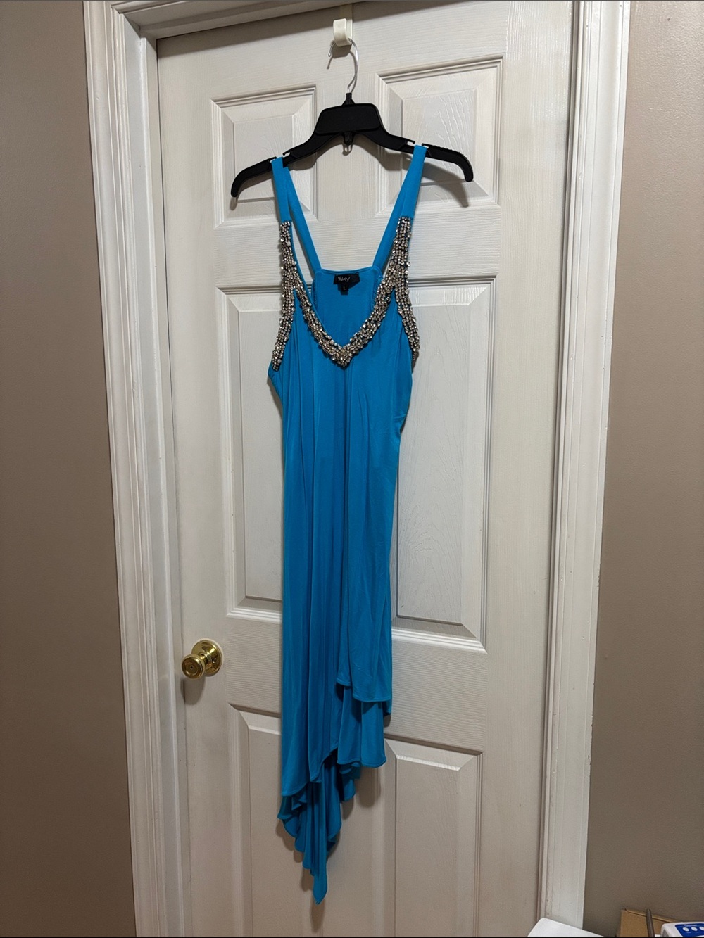 Sky Turquoise Beaded High-Low Evening Dress